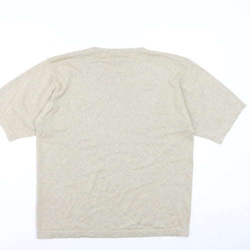 LISA Originals Womens Beige Metallic Knit Short Sleeve T-Shirt Size L