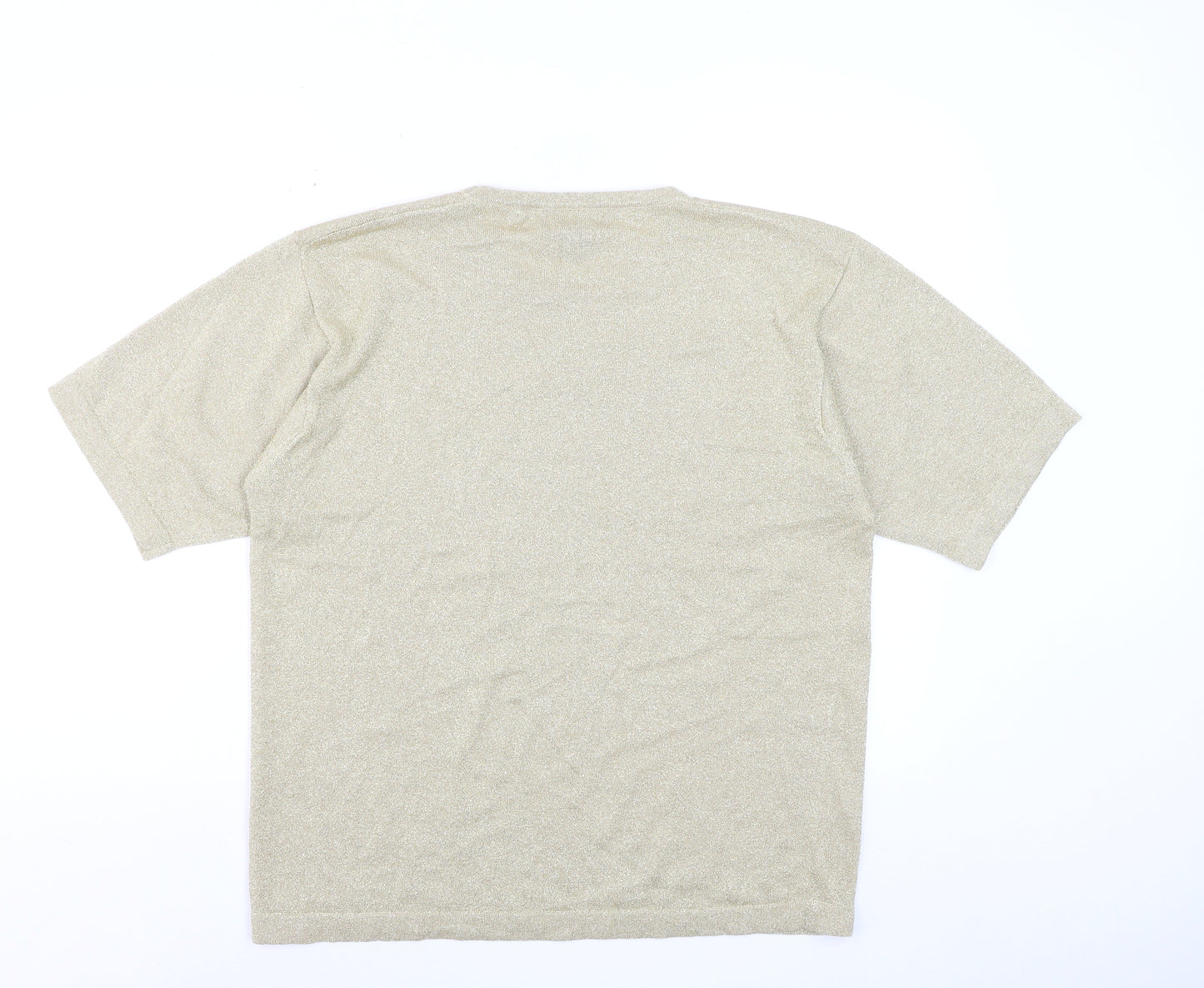 LISA Originals Womens Beige Metallic Knit Short Sleeve T-Shirt Size L