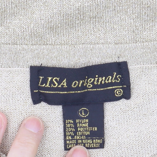 LISA Originals Womens Beige Metallic Knit Short Sleeve T-Shirt Size L
