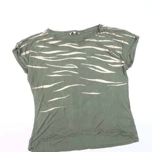 Oasis Women’s Green Animal Print T-Shirt Size L Short Sleeve