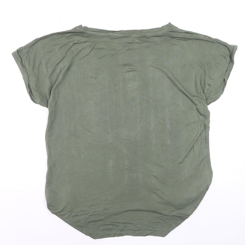 Oasis Women’s Green Animal Print T-Shirt Size L Short Sleeve