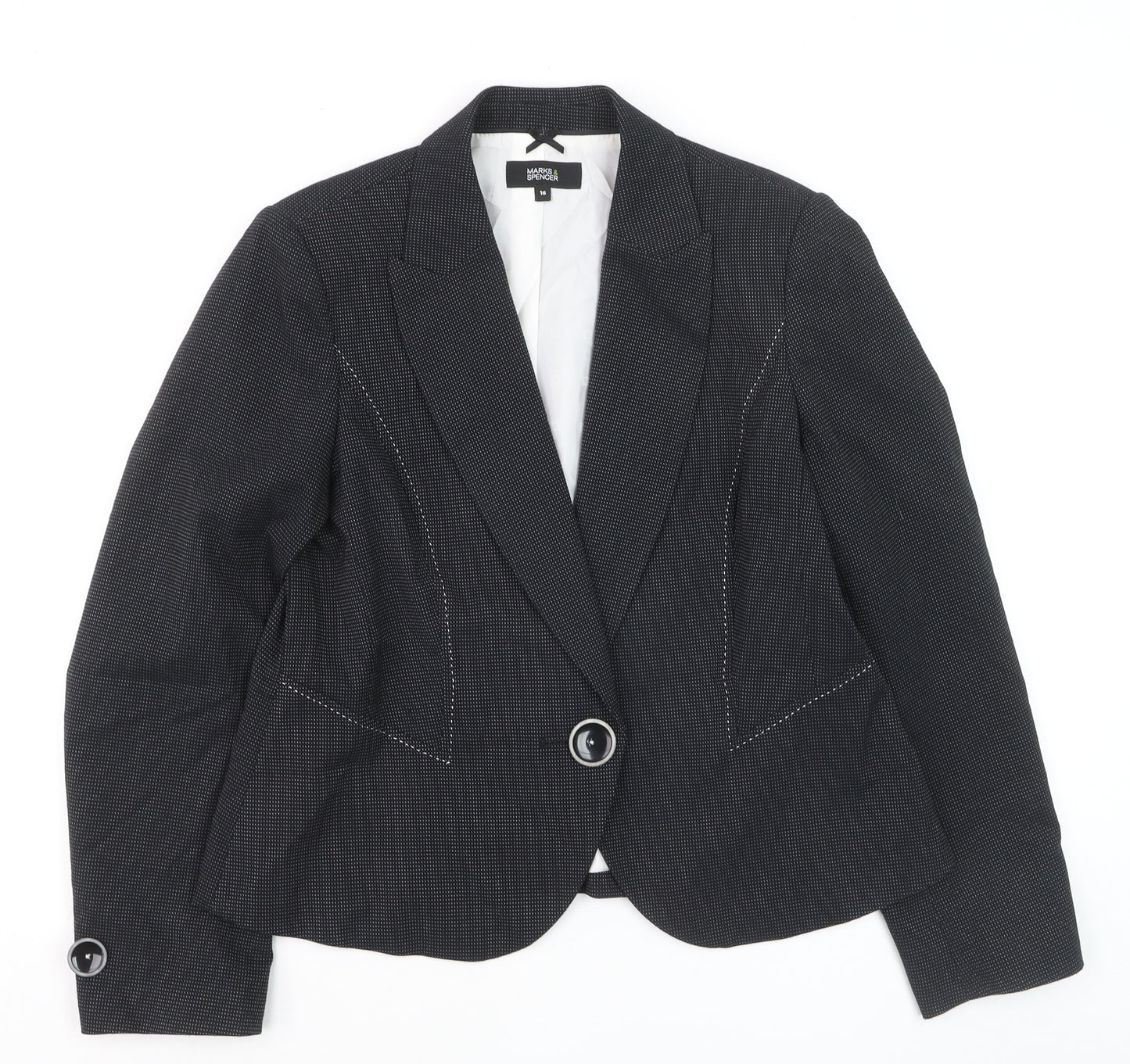 Marks and Spencer Women's Black Size 16 Single-Breasted Blazer