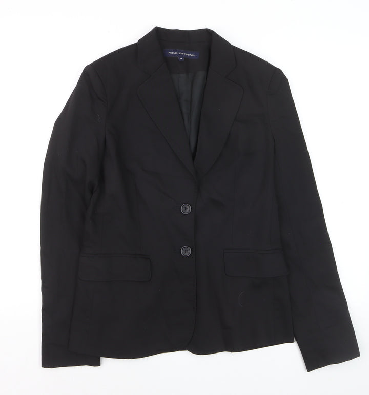 French Connection Women's Black Wool Blend Two-Button Blazer Jacket Size 10