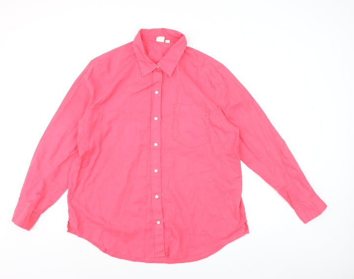 GAP Women’s Pink Linen Long Sleeve Button-Up Shirt L