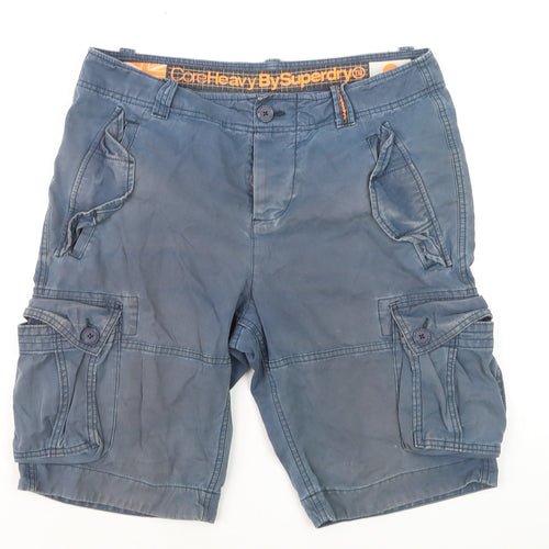 Superdry Men Blue Cargo Shorts Size L Cotton Casual Summer