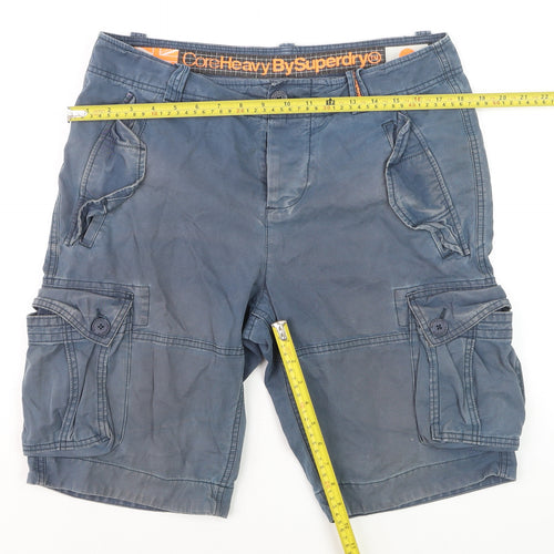 Superdry Men Blue Cargo Shorts Size L Cotton Casual Summer