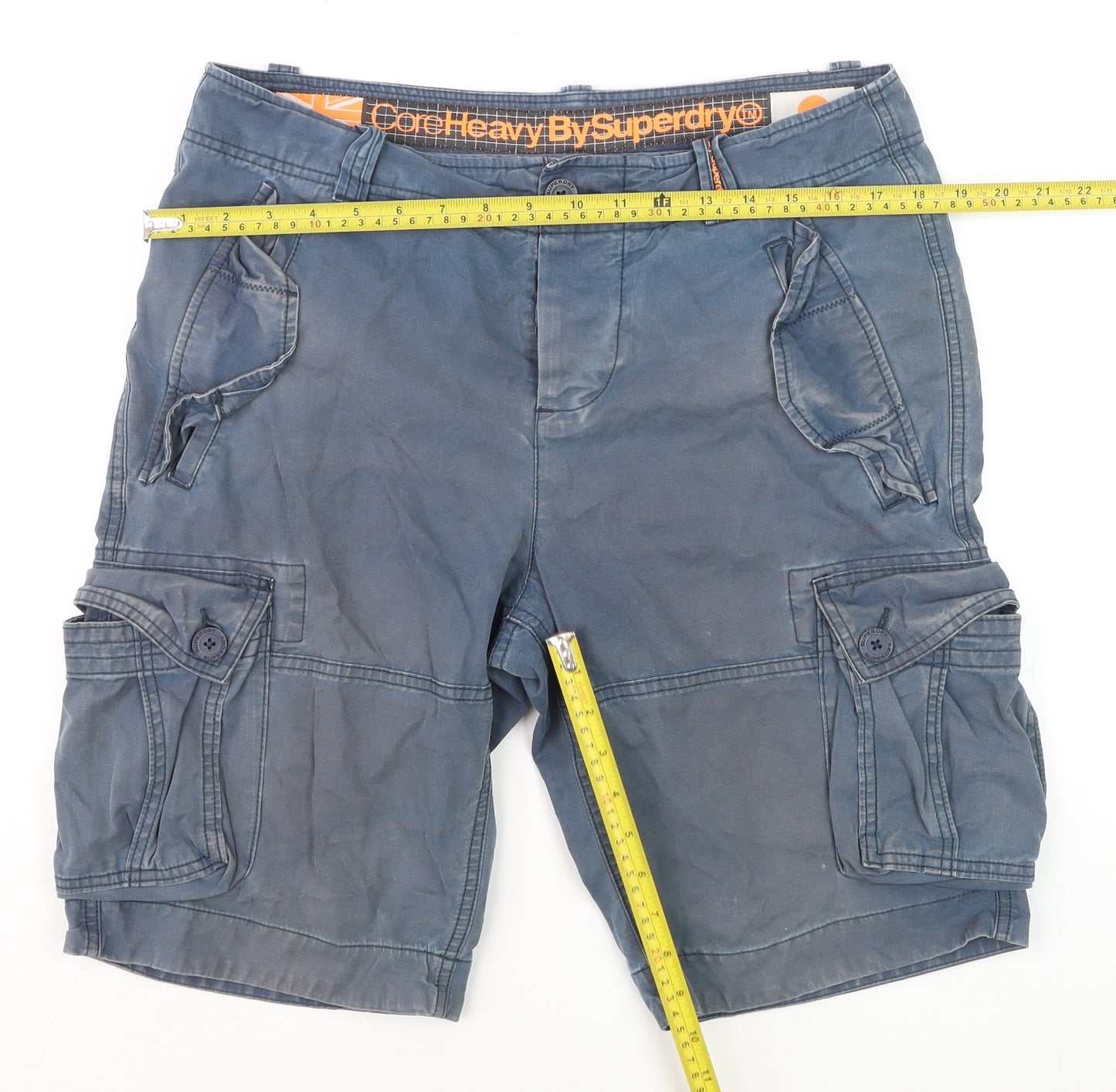 Superdry Men Blue Cargo Shorts Size L Cotton Casual Summer