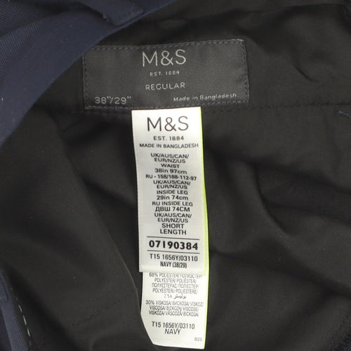 Marks and Spencer Women Navy Blue Regular Chino Trousers Size 38in