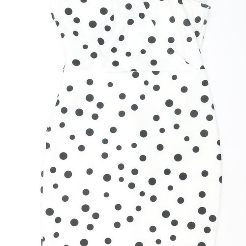 Lipsy Women White Polka Dot Halter Bodycon Knee Length Dress Size 10