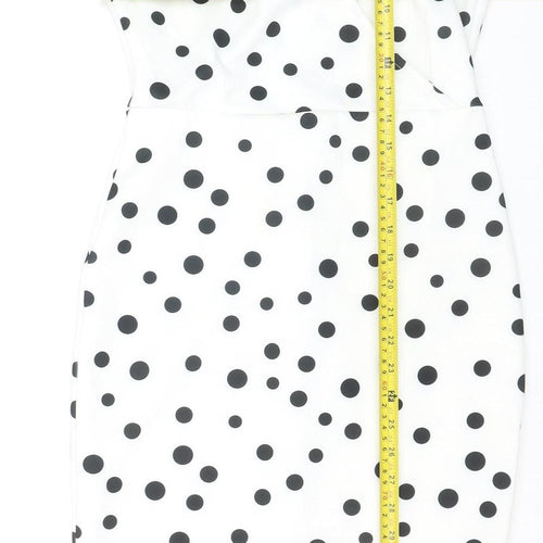 Lipsy Women White Polka Dot Halter Bodycon Knee Length Dress Size 10