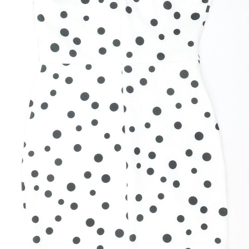 Lipsy Women White Polka Dot Halter Bodycon Knee Length Dress Size 10