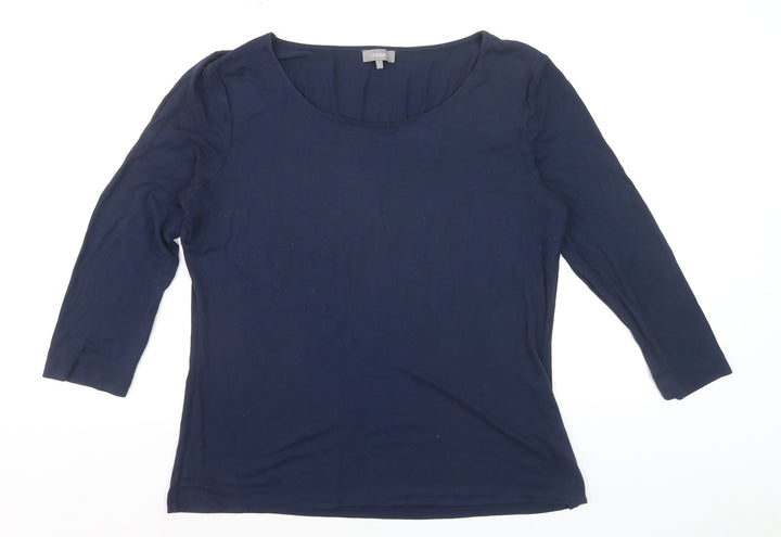 Jaeger Women's Blue Jersey 3/4 Sleeve Scoop Neck Top Size L