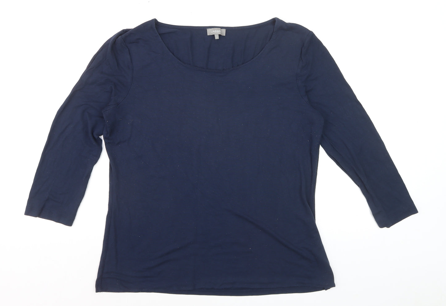 Jaeger Women's Blue Jersey 3/4 Sleeve Scoop Neck Top Size L