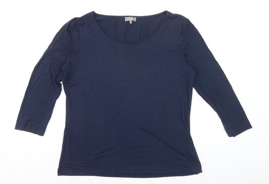 Jaeger Women's Blue Jersey 3/4 Sleeve Scoop Neck Top Size L