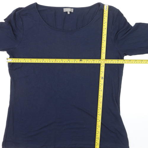 Jaeger Women's Blue Jersey 3/4 Sleeve Scoop Neck Top Size L