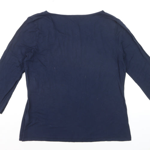 Jaeger Women's Blue Jersey 3/4 Sleeve Scoop Neck Top Size L