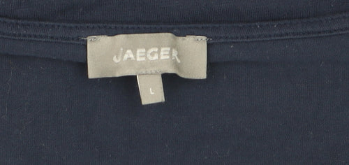 Jaeger Women's Blue Jersey 3/4 Sleeve Scoop Neck Top Size L