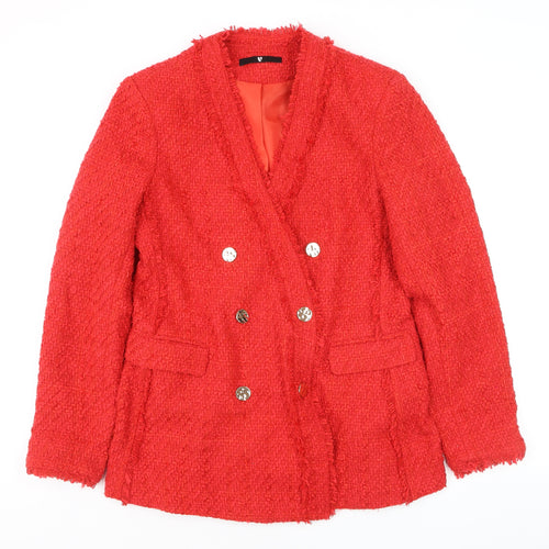 Very Women Red Double-Breasted Bouclé Blazer Size 14 Classic Fit