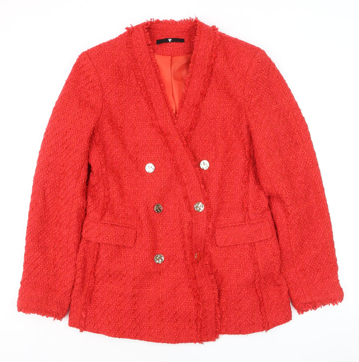 Very Women Red Double-Breasted Bouclé Blazer Size 14 Classic Fit
