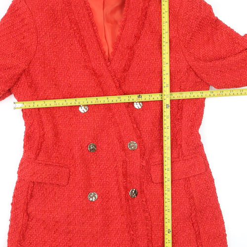 Very Women Red Double-Breasted Bouclé Blazer Size 14 Classic Fit