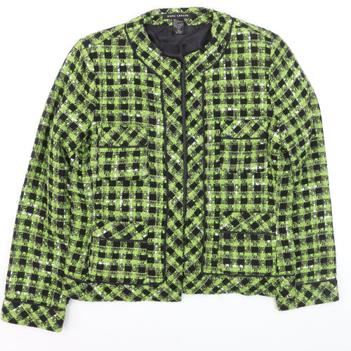 Anne Carson Women's Green Black Check Bouclé Suit Jacket Size L