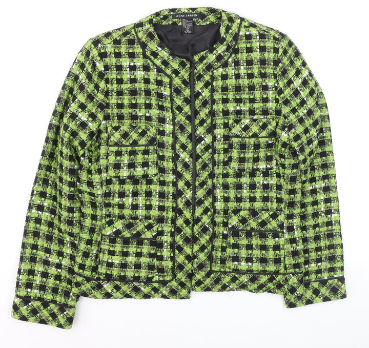 Anne Carson Women's Green Black Check Bouclé Suit Jacket Size L