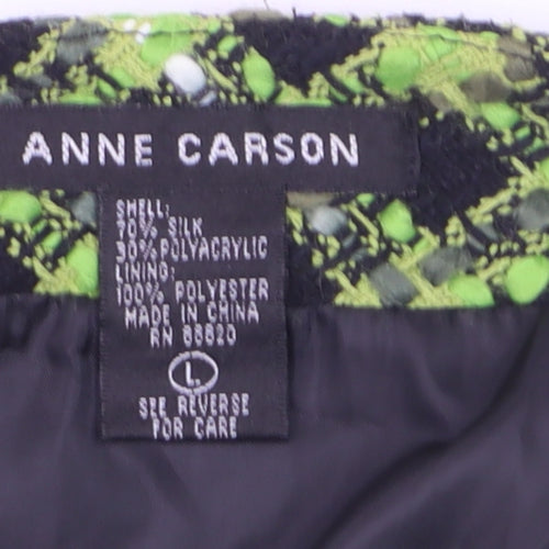 Anne Carson Women's Green Black Check Bouclé Suit Jacket Size L