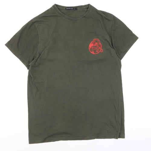 Friend or Faux Men's Green Graphic Tiger Print Cotton T-Shirt L