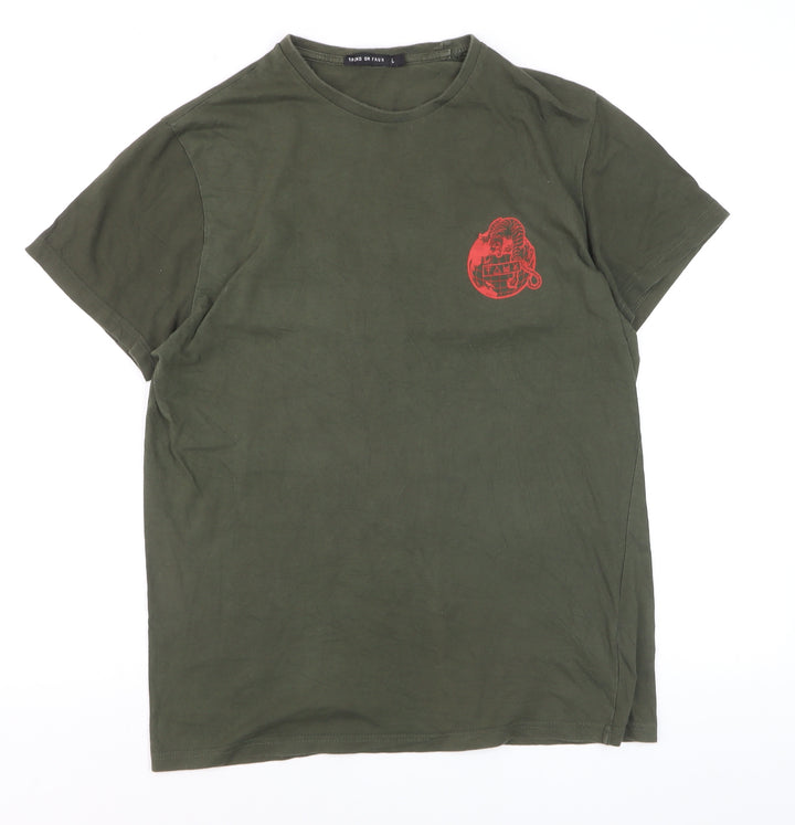 Friend or Faux Men's Green Graphic Tiger Print Cotton T-Shirt L