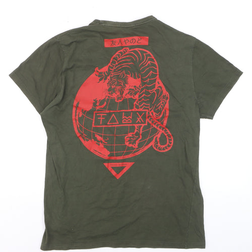 Friend or Faux Men's Green Graphic Tiger Print Cotton T-Shirt L