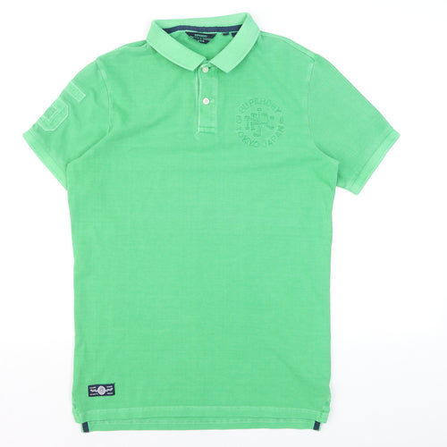 Superdry Men's Green Embroidered Short Sleeve Polo Shirt Size S