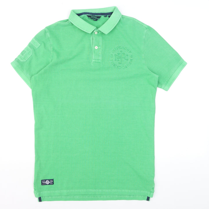 Superdry Men's Green Embroidered Short Sleeve Polo Shirt Size S
