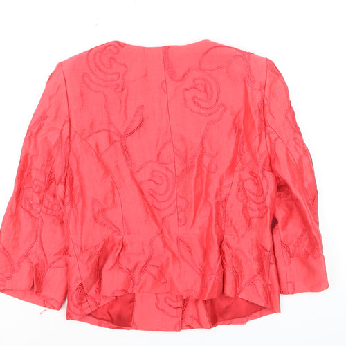 Kaliko Women Red Linen Blend Floral Jacket Size 14 3/4 Sleeve