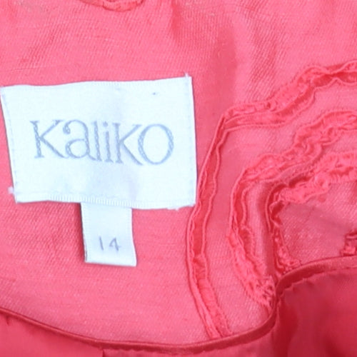 Kaliko Women Red Linen Blend Floral Jacket Size 14 3/4 Sleeve