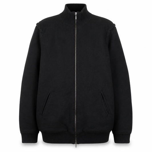 Front view of Piazza Sempione Men's Black Wool Bomber Jacket XL Zip Up