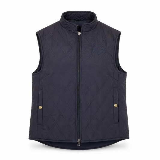 Front view of Mary Anne Women's Blue Quilted Equestrian Waistcoat, size 12