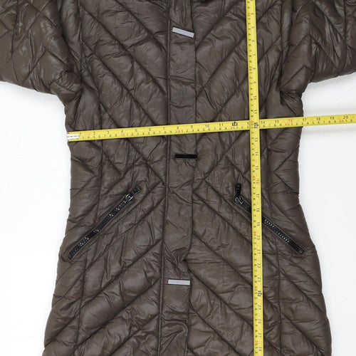 Wados Women Brown Long Puffer Coat Quilted Hooded Size L