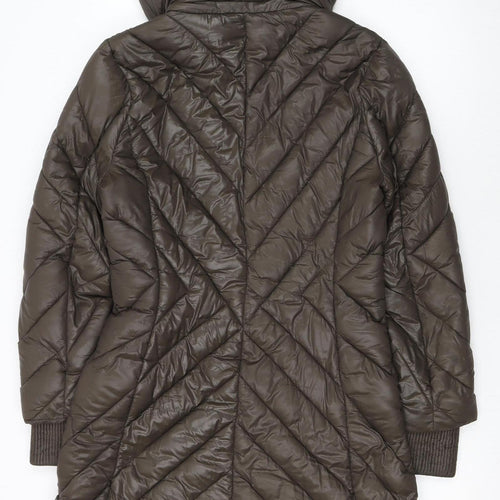 Wados Women Brown Long Puffer Coat Quilted Hooded Size L