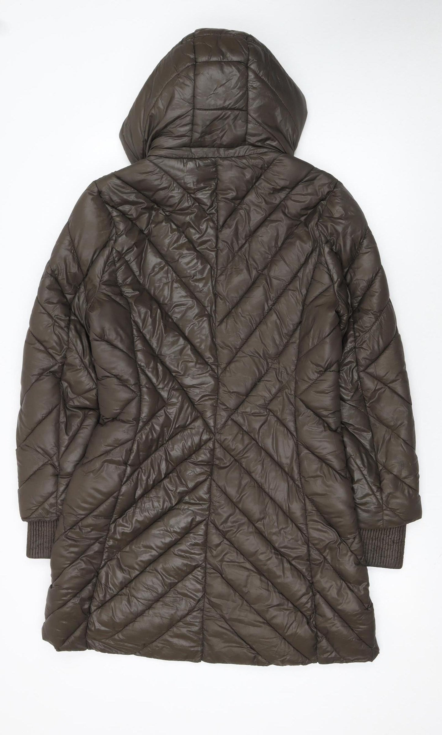 Wados Women Brown Long Puffer Coat Quilted Hooded Size L