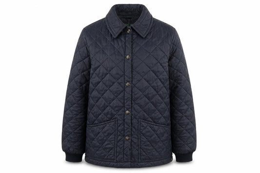 Front view of Beaver of Bolton Men's Blue Quilted Waterproof Country Jacket, size 42