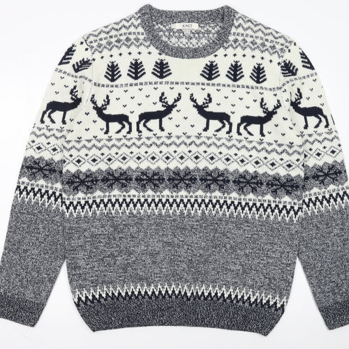Xact Men’s Beige Fair Isle Reindeer Winter Crew Neck Jumper 2XL