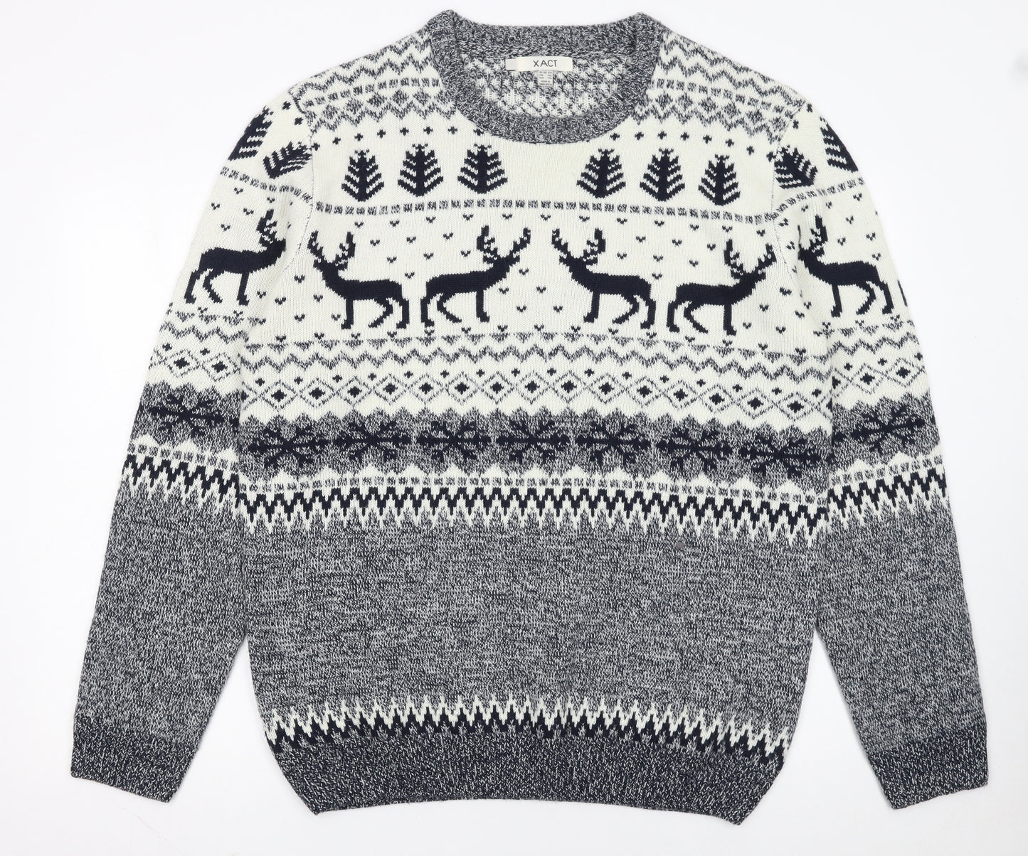 Xact Men’s Beige Fair Isle Reindeer Winter Crew Neck Jumper 2XL