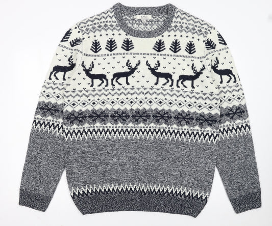 Xact Men’s Beige Fair Isle Reindeer Winter Crew Neck Jumper 2XL