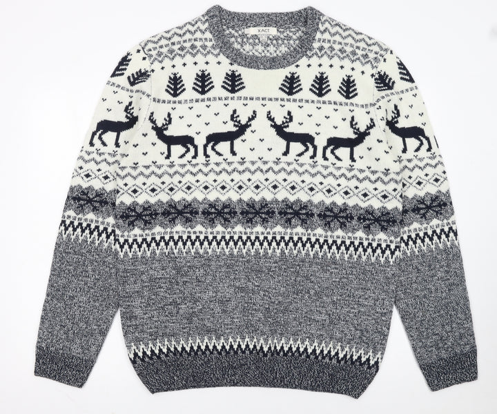 Xact Men’s Beige Fair Isle Reindeer Winter Crew Neck Jumper 2XL