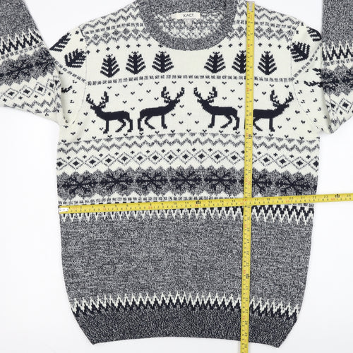 Xact Men’s Beige Fair Isle Reindeer Winter Crew Neck Jumper 2XL