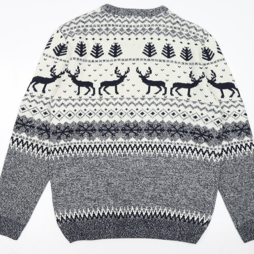 Xact Men’s Beige Fair Isle Reindeer Winter Crew Neck Jumper 2XL