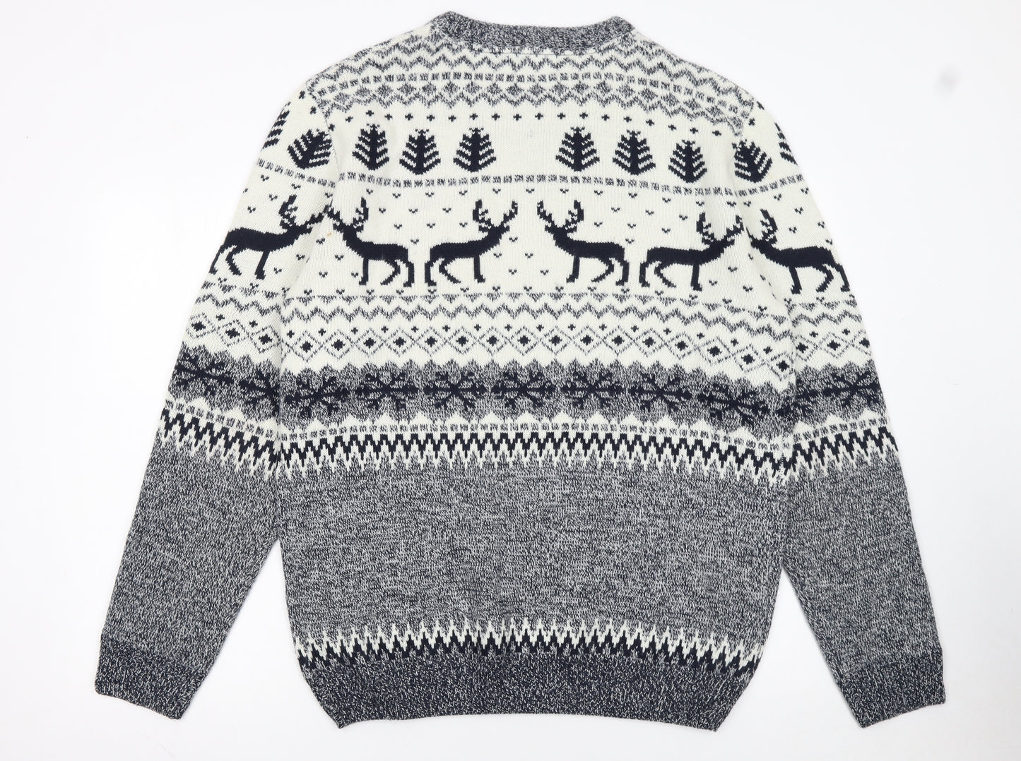 Xact Men’s Beige Fair Isle Reindeer Winter Crew Neck Jumper 2XL