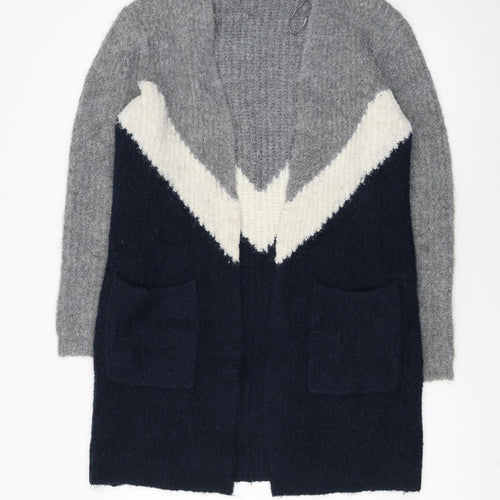 Marks and Spencer Womens Grey Navy Colour Block Cardigan Small Knit