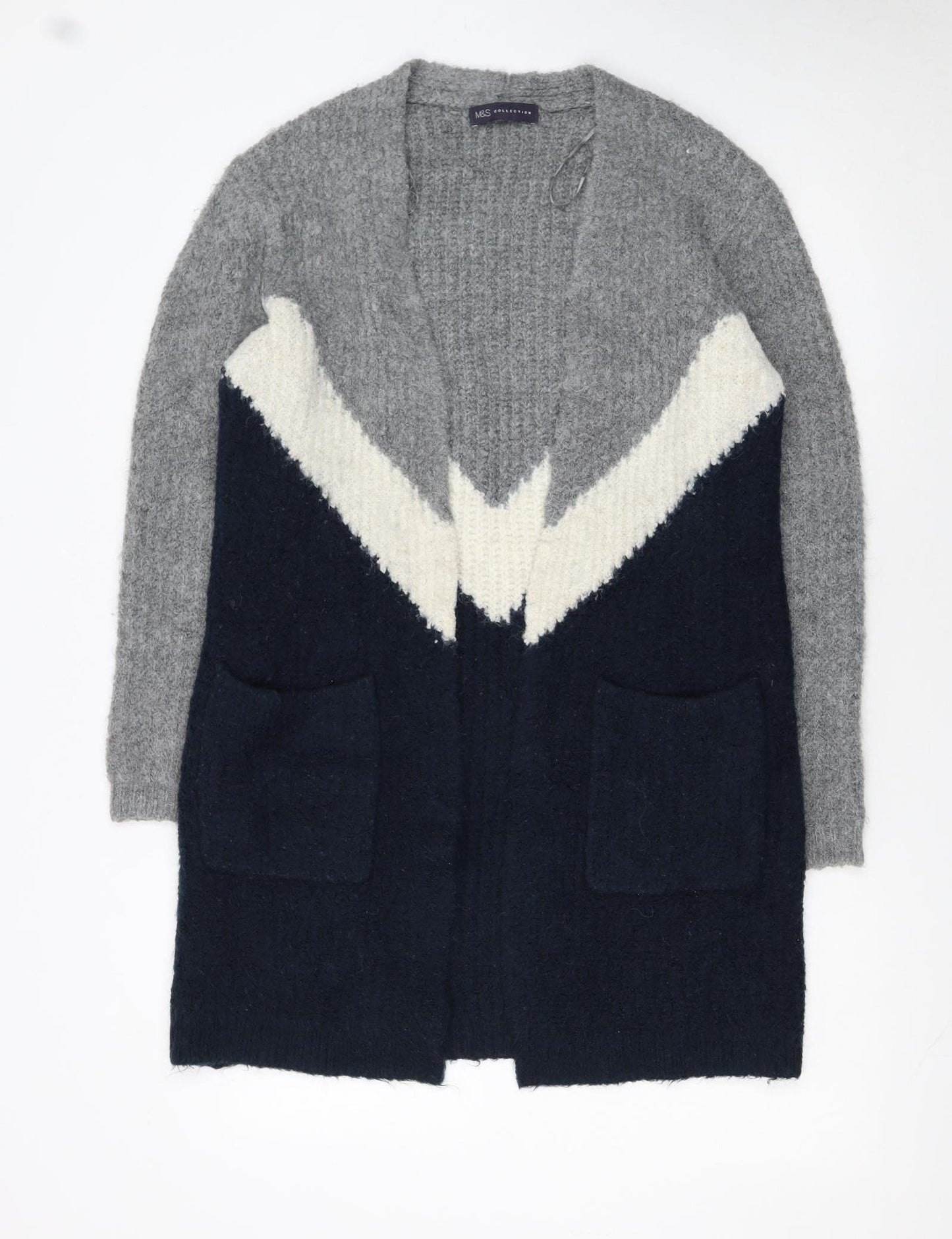 Marks and Spencer Womens Grey Navy Colour Block Cardigan Small Knit