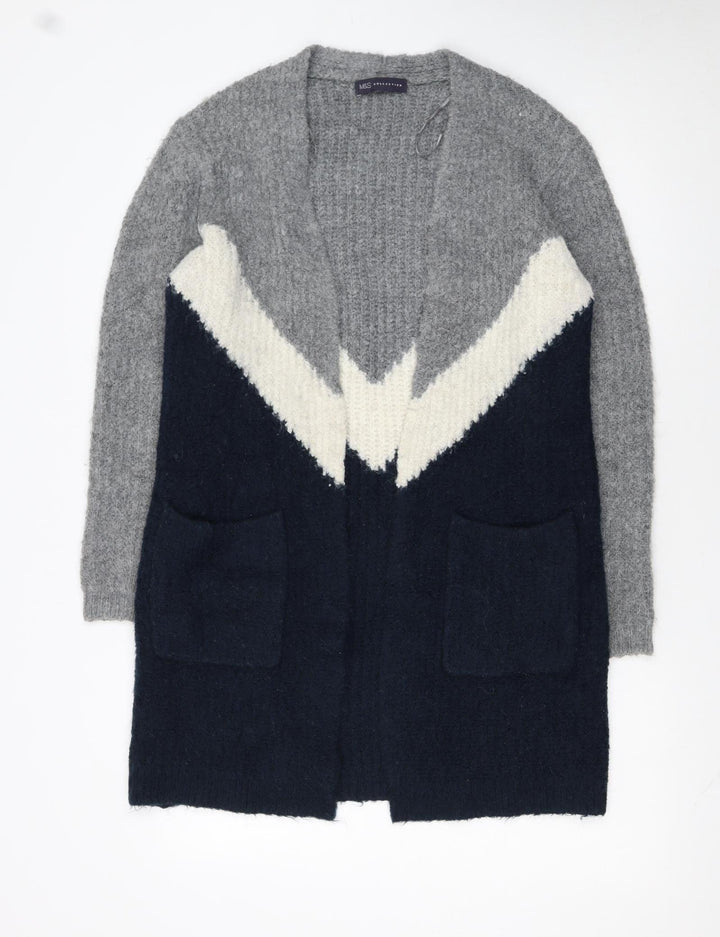 Marks and Spencer Womens Grey Navy Colour Block Cardigan Small Knit